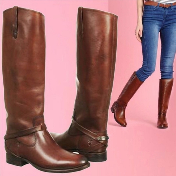 Frye Lindsay Plate Cognac Brown Tall Riding Boots Size 7 B - Picture 2 of 10